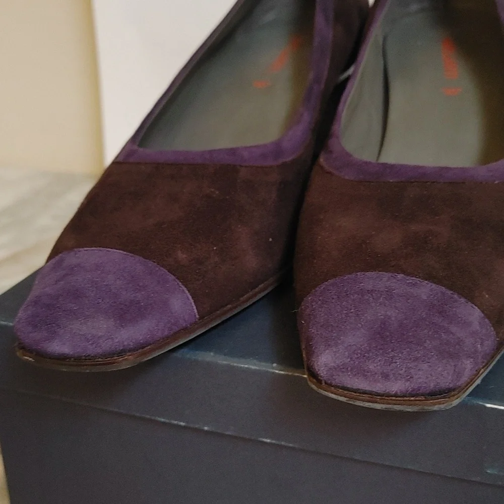 Parlanti Brown and Purple Suede Square Toe Heels Size 40